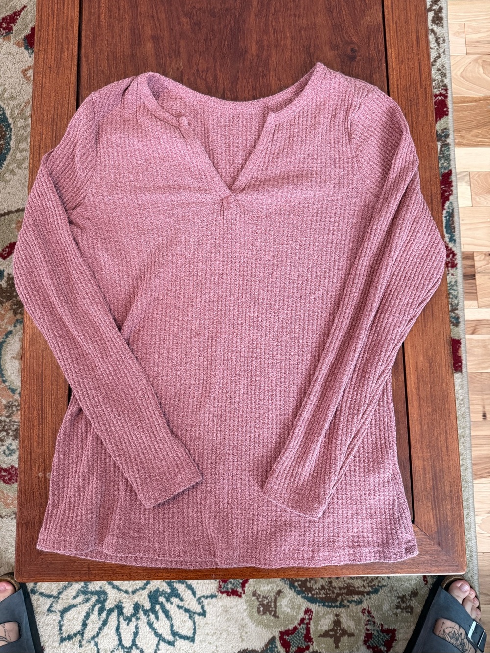 Cozy Waffle Knit Long Sleeve Top - Dusty Rose